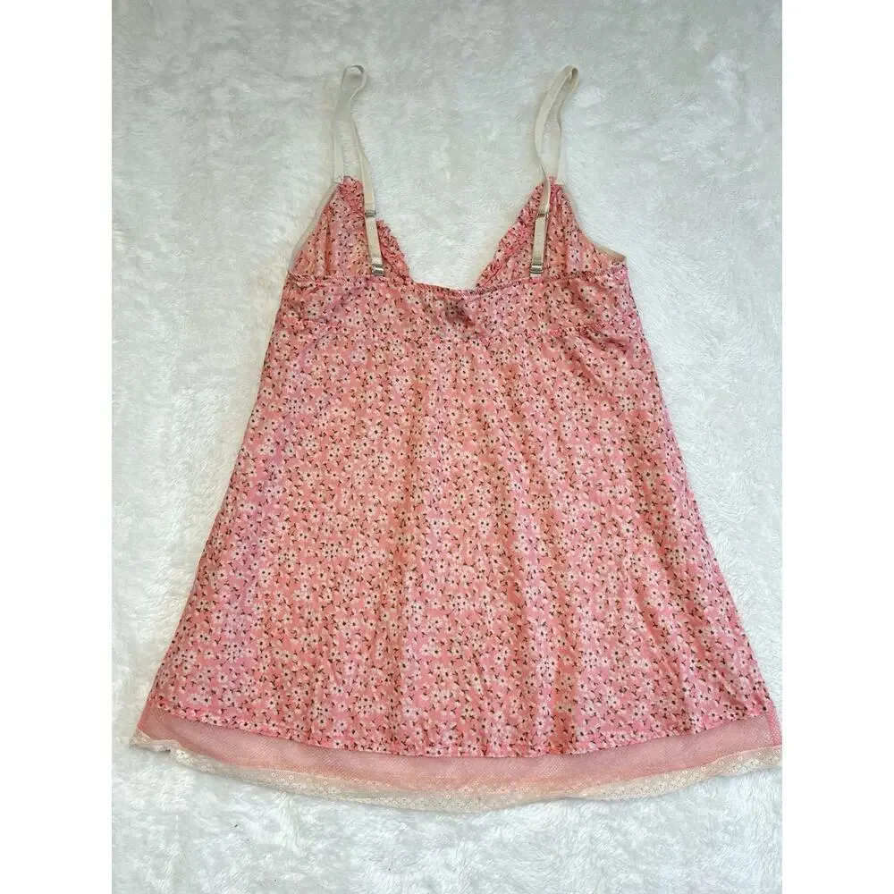 Victorias Secret Y2K Pajama Set Sz M Pink Ditsy Floral Babydoll Tank Capri Pant - Picture 7 of 15
